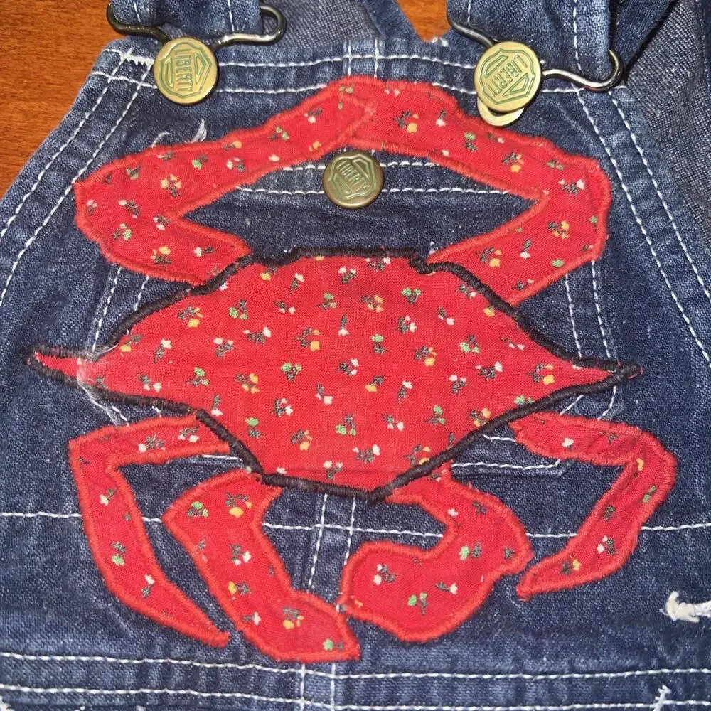 Mes Amis Sauvages Liberty Denim Overall CRAB Overlay Size 2T‎ Toddler Vintage